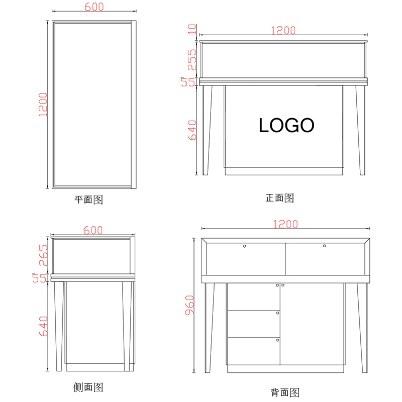 玻璃黃金首飾展示柜臺(tái)E款-01前柜
